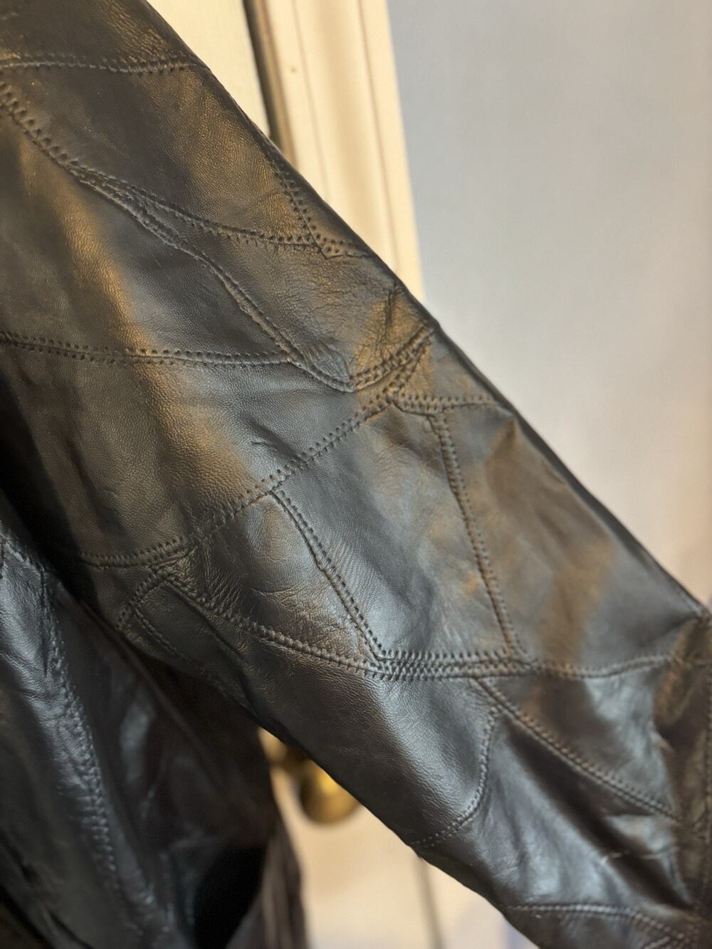 Vintage Black Leather Patchwork Jacket